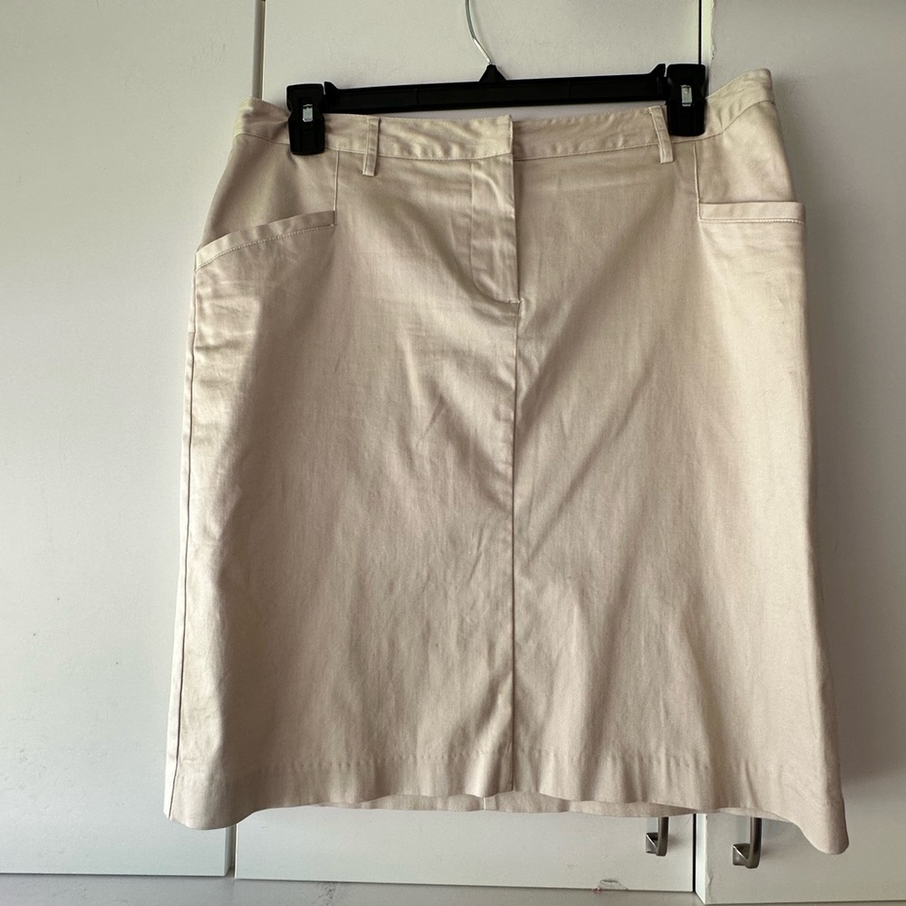 🤍 Attention Khaki Beige A-Line Skirt Size 14 Cotton Stretch Pockets